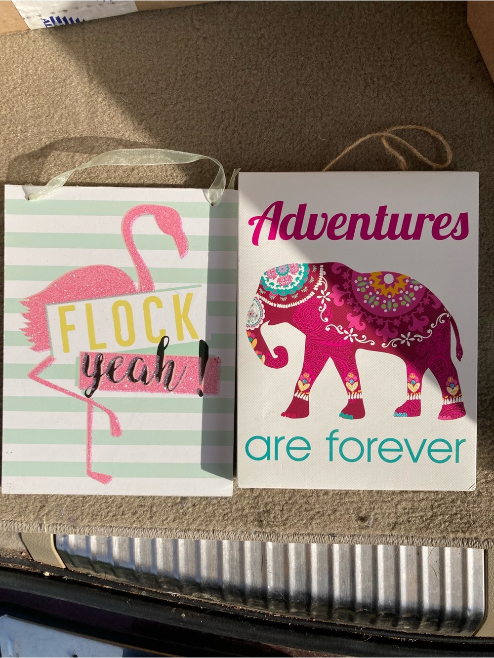 Pink Elephant & Flamingo Inspirational Wall Signs - Set of 2
